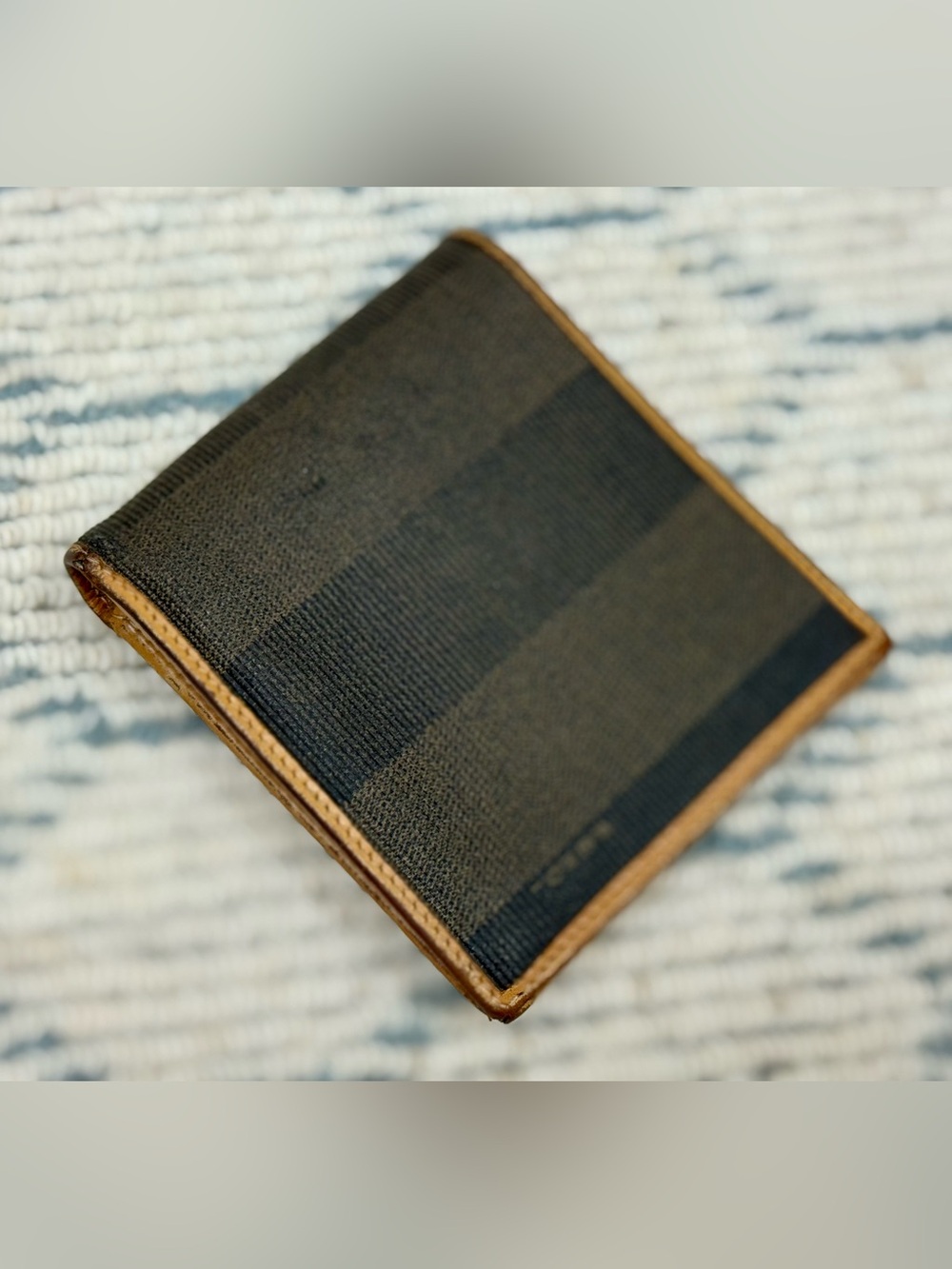 FENDI Vintage 80’s Unisex Classic Pequin Striped Canvas Brown Leather Bi Wallet - Picture 4 of 16